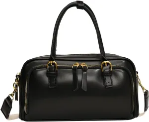 Multi-Pocket Bowling Bag Hobo Boston Tote Shoulder Bag for Women PU Leather Top Handle Bag for Work Travel