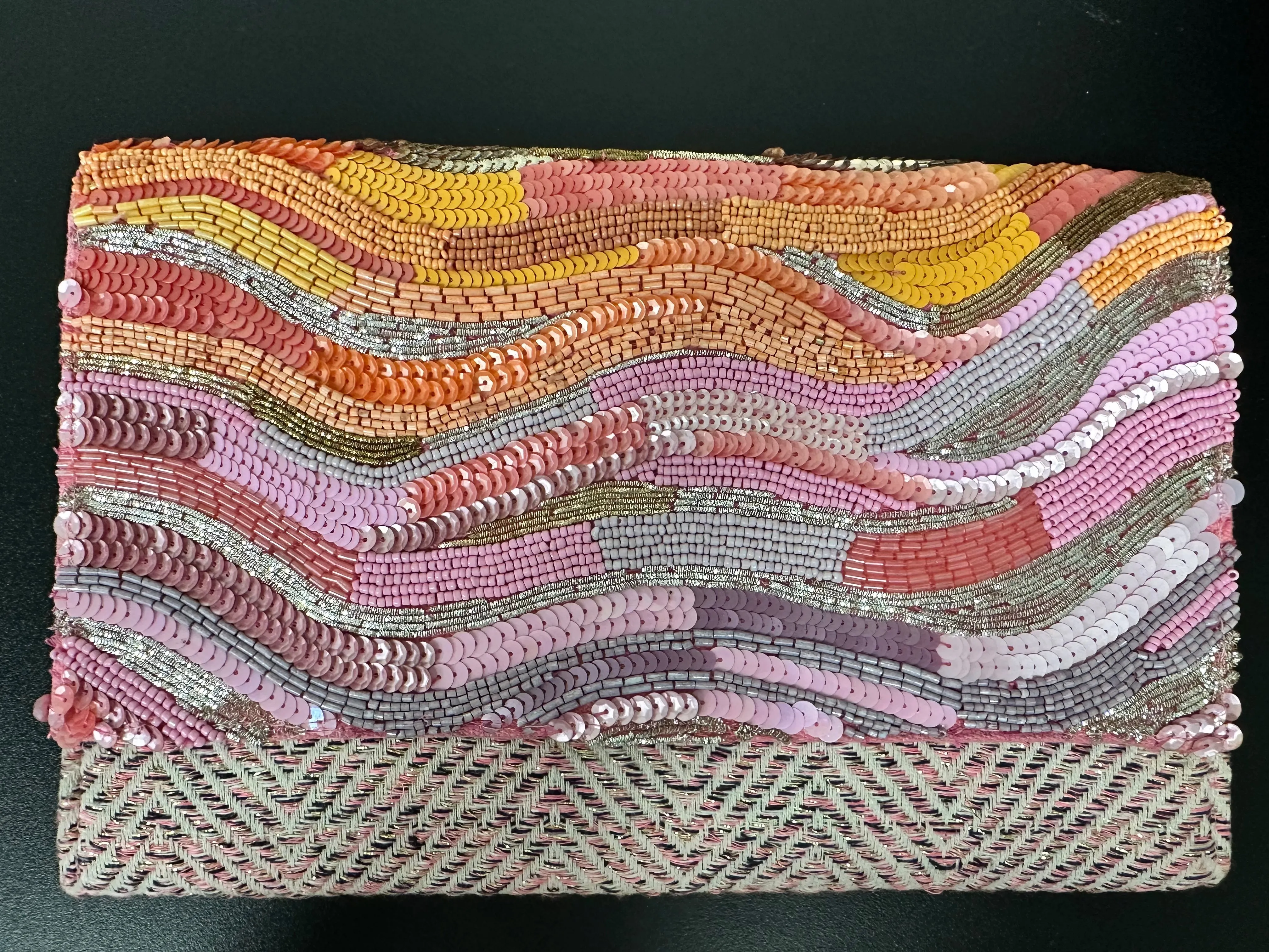 Orange to Mauve Ombre Embellished Flap Clutch