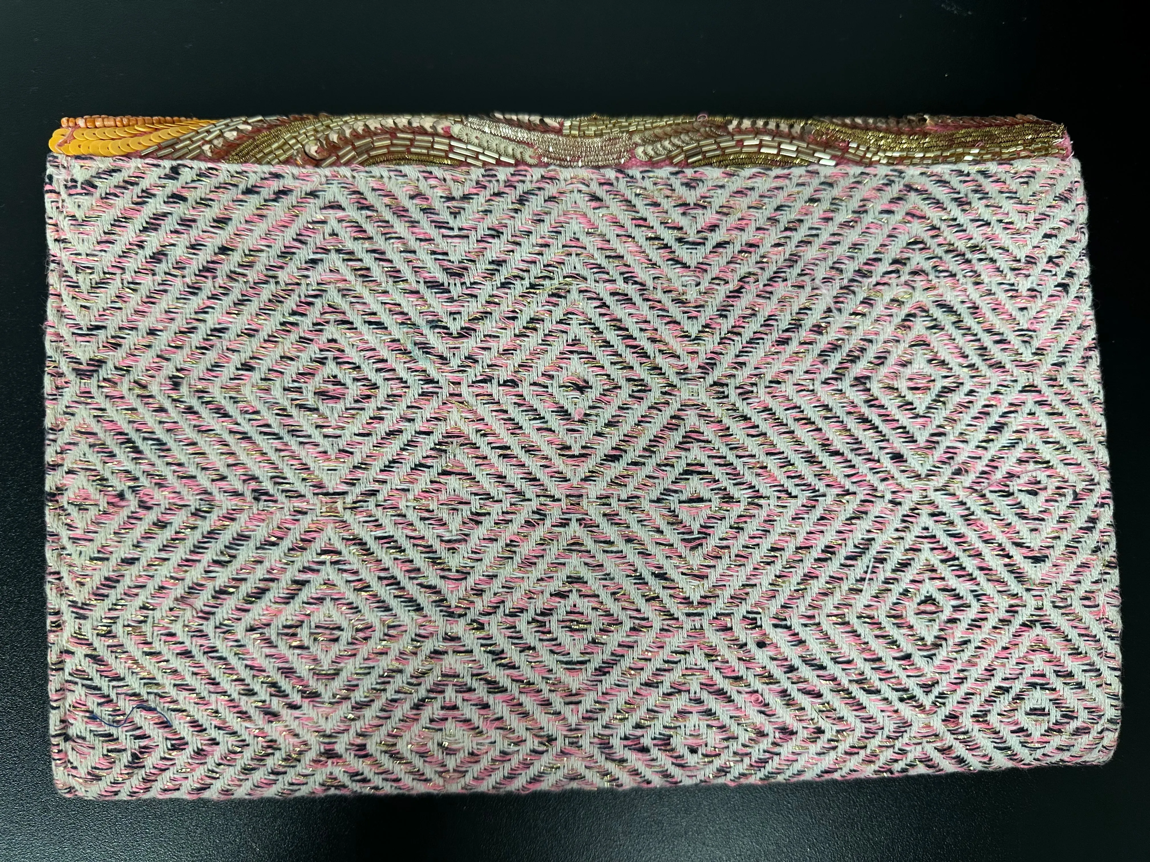 Orange to Mauve Ombre Embellished Flap Clutch