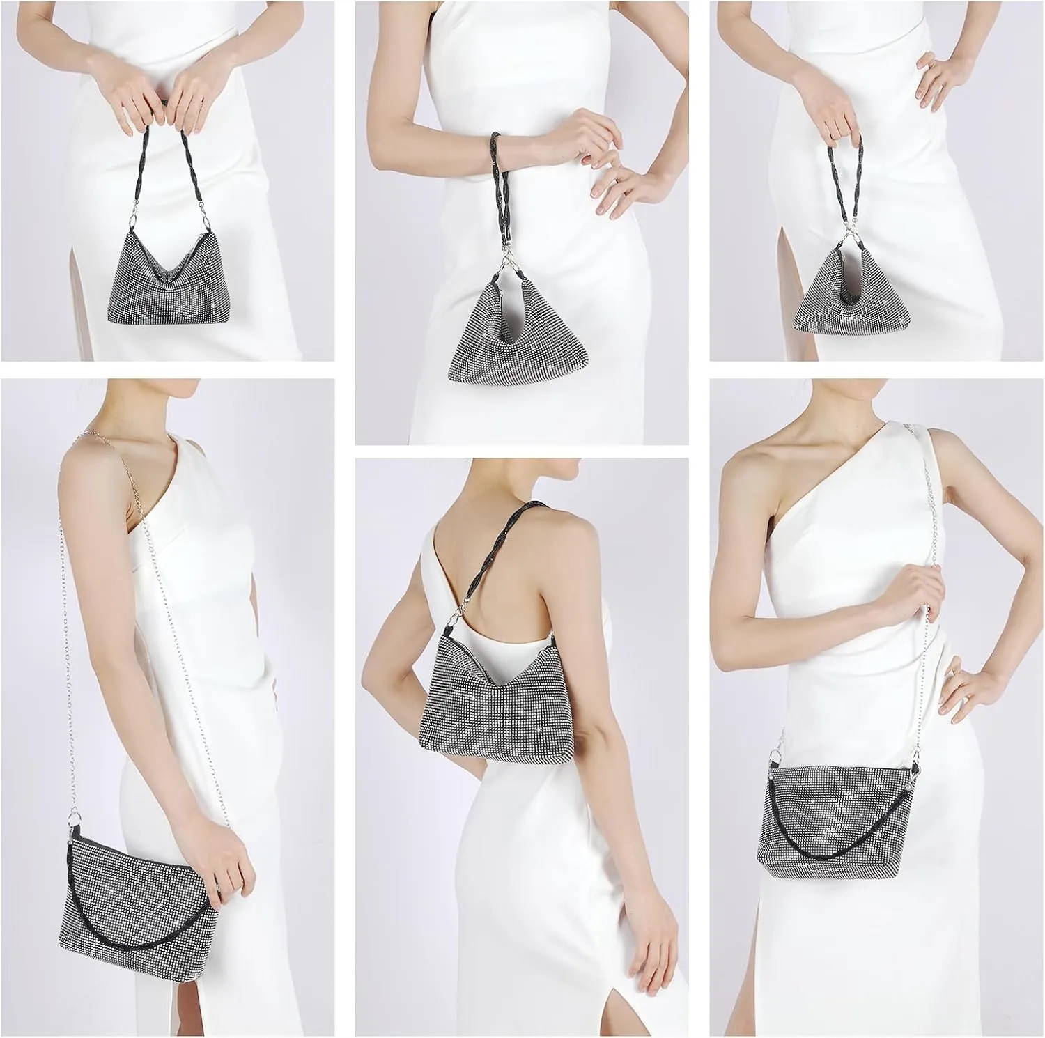 Rhinestone Clutch Purse for Women, Sparkly Hobo Bag Glitter Shoulder Bag Shiny Money Handbag for Date Party Prom