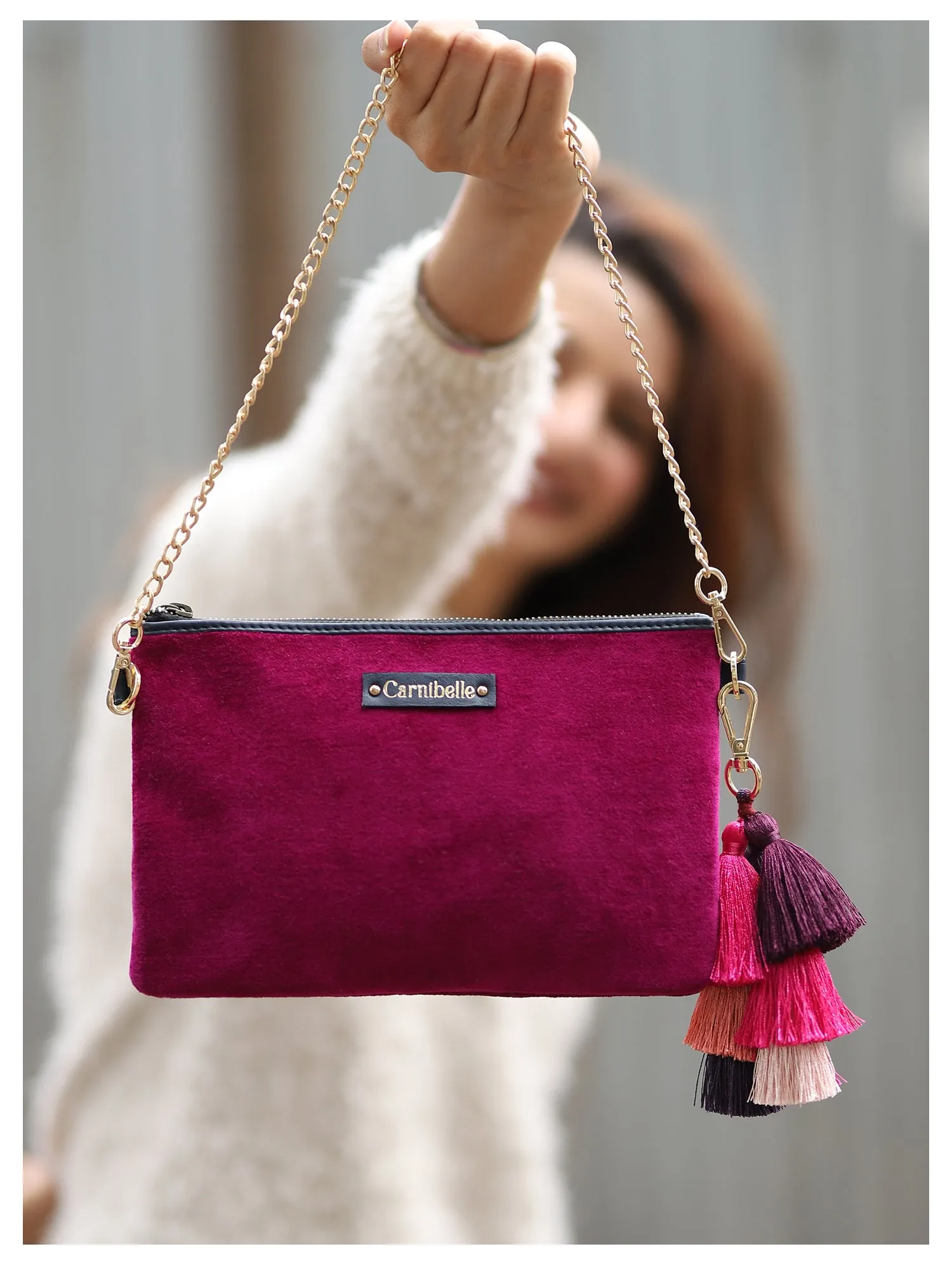 RUMI Tassel Clutch - Deep Berry Pink