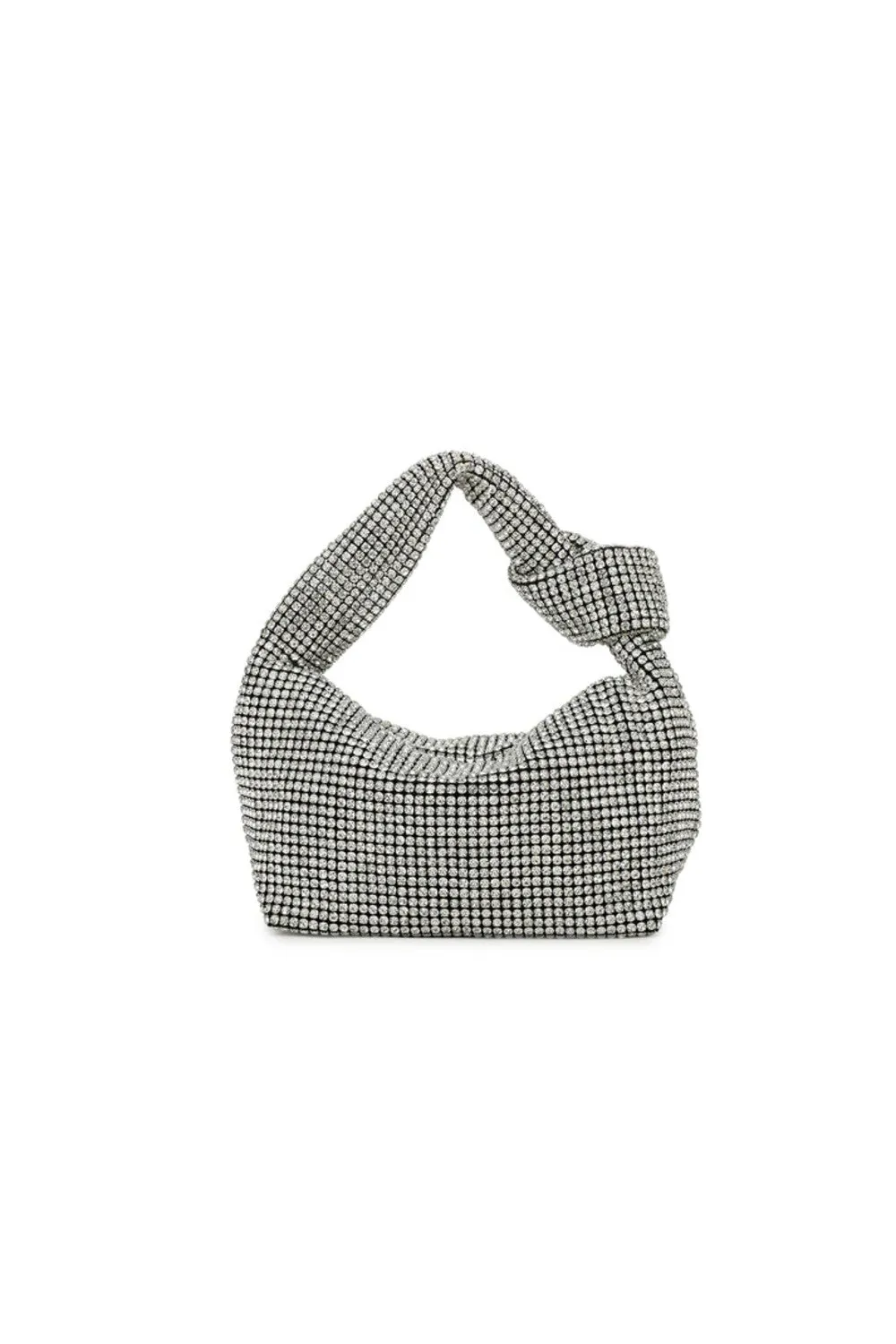 Silver Crystal Top Handle Bag With Knot Details