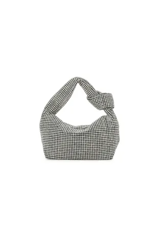 Silver Crystal Top Handle Bag With Knot Details