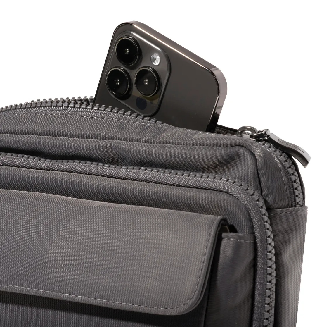 Smoke Twill Modern Double Zip Crossbody