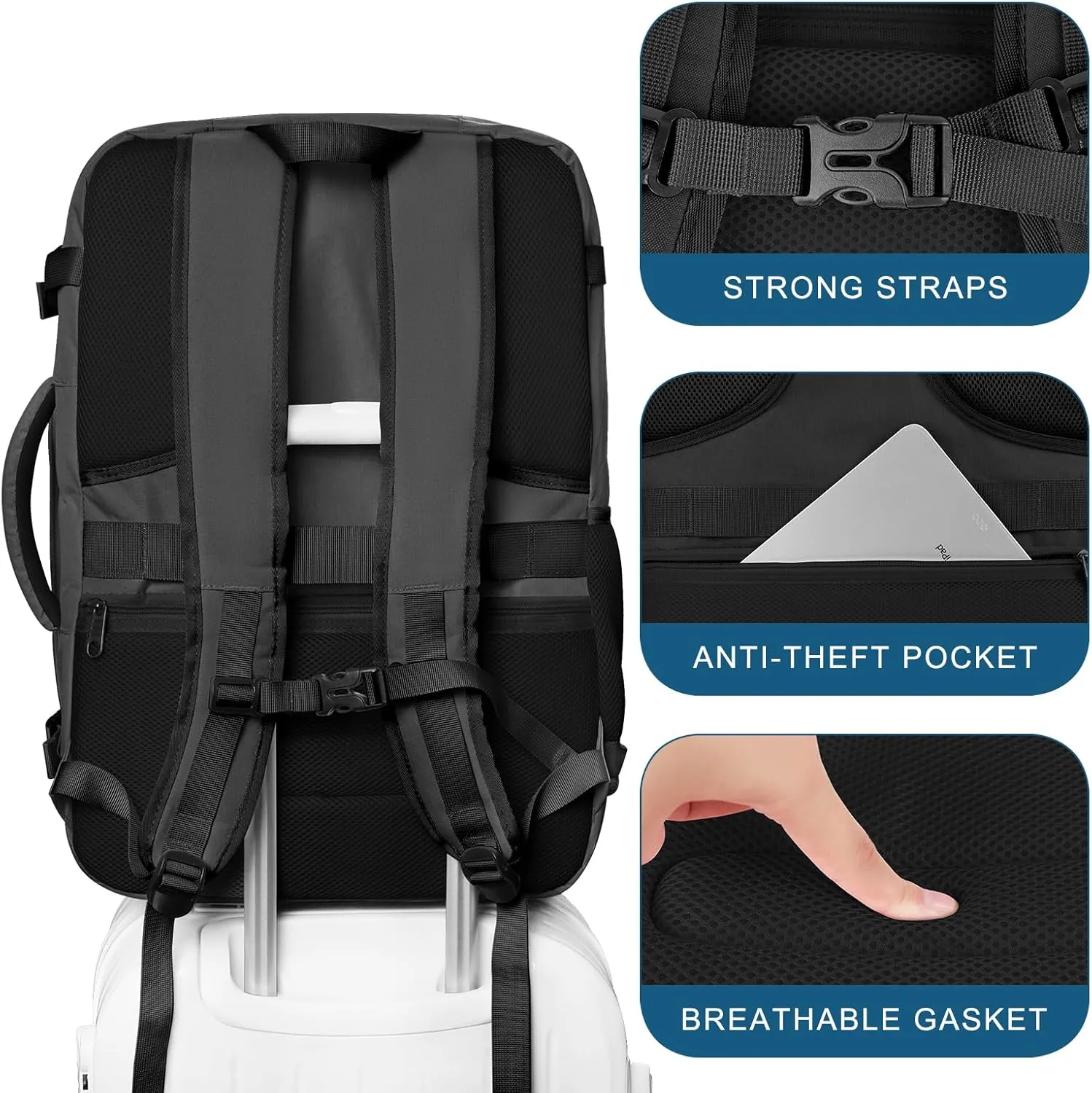 Travel Backpack for Women, 52L Carry On Backpack, Extra Large Expandable Travel Bag, 18.4 Inch TSA Flight Approved Luggage Business Daypack with USB, Teacher Traveling Rucksack, Pink