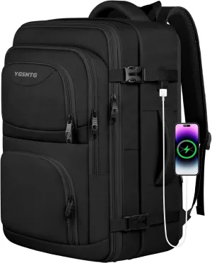 Travel Backpack for Women, 52L Carry On Backpack, Extra Large Expandable Travel Bag, 18.4 Inch TSA Flight Approved Luggage Business Daypack with USB, Teacher Traveling Rucksack, Pink