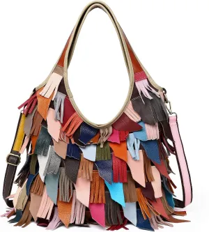 Womens Multicolor Boston Bag Genuine Leather Colorful Large Tote Handbag Purse