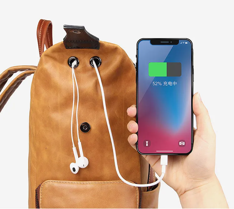 YAAGLE Genuine Leather Unisex Casual Outdoor Travel Backpack YG7260